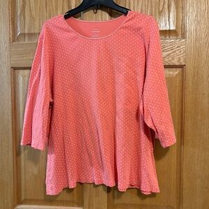 Womens Christopher CJ Banks Peach Polka Dot Scoop Neck 3/4 Sleeve Top 3XL Cotton